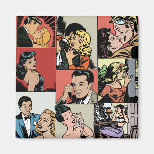 Imã Vintage retro história de amor em quadrinhos