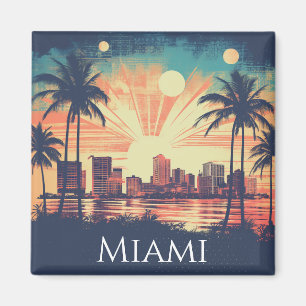 Imã Vintage Retro Miami Flórida Nascer do Sol Viagem