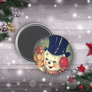 Imã Vintage Retro Snowman Holiday