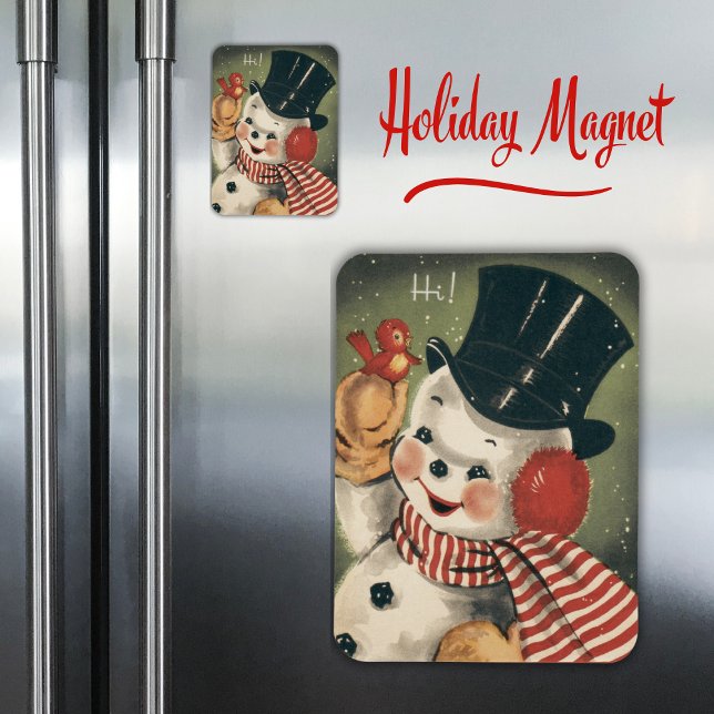 Ímã Vintage Retro Snowman Holiday (Vintage Retro Snowman Holiday Magnet)