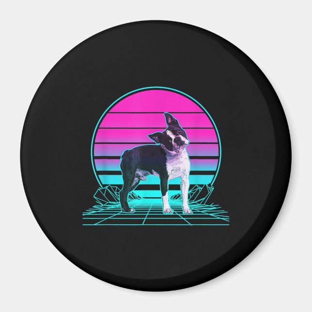 Imã Vintage Retro Sunset Boston Terrier T-Shirt (Frente)
