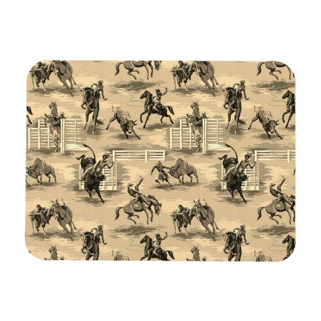 Ímã Vintage Retro Western Rodeo Cowboy (Horizontal)