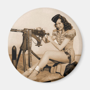 Imã Vintage Retro Women Machine Gunner Girl