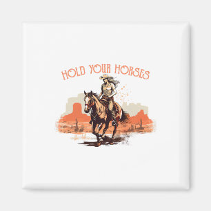 Imã Vintage Rodeo Cowboy Segura Seus Cavalos Horseback
