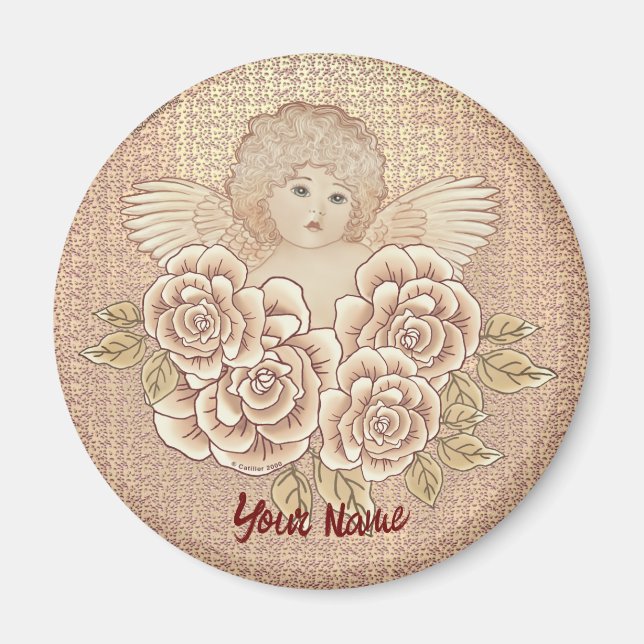 Imã Vintage Rosas Cherub Angel (Frente)