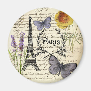 Imã vintage rustic borterfly paris eiffel torre