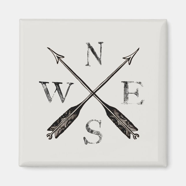 Imã Vintage Rustic Compass Noroeste (Frente)