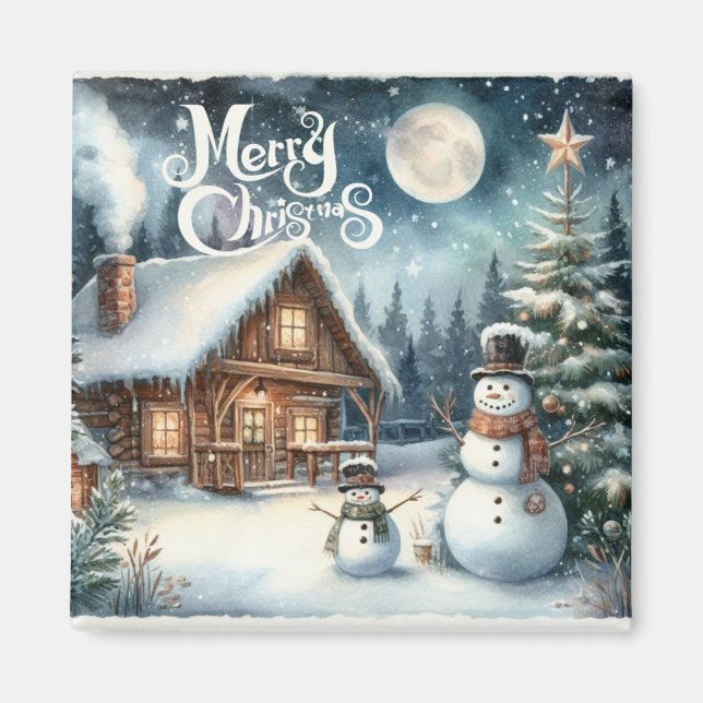 Imã Vintage/Rustic/Snowman/Natal (Frente)