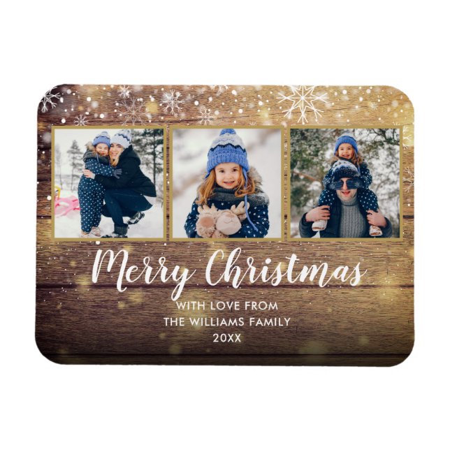Ímã Vintage Rustic Wood Felry Natal 3 Foto (Horizontal)