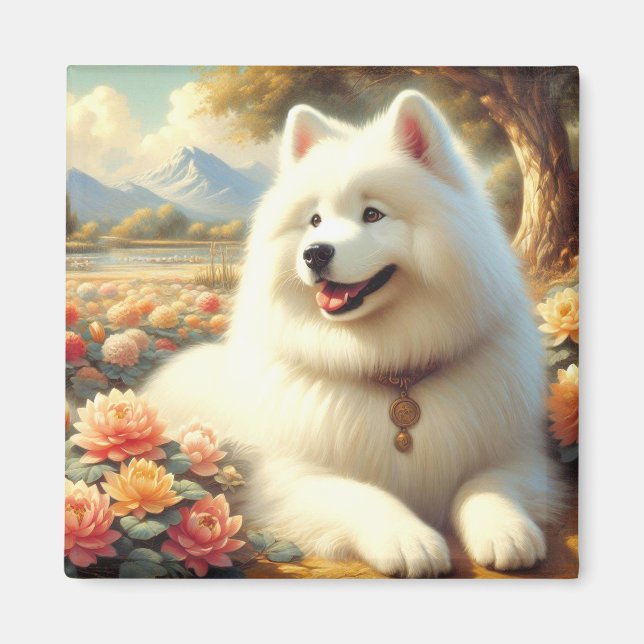 Imã Vintage Samoyed Dog Painting (Frente)
