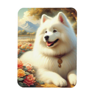Ímã Vintage Samoyed Dog Painting