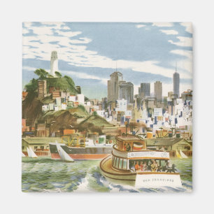 Imã Vintage San Francisco Bay Poster de viagens Ferryb