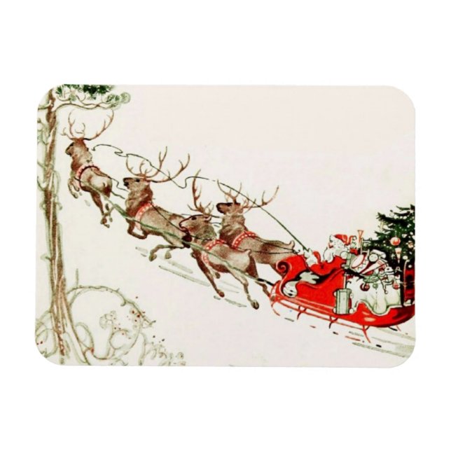 Ímã Vintage Santa Claus Reindeer Sleigh Véspera de Nat (Horizontal)