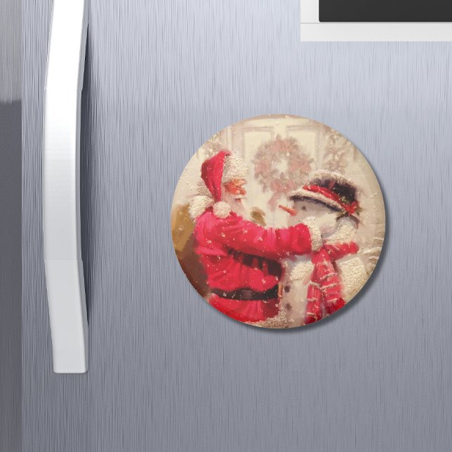 Imã Vintage Santa Claus Snowman Natal (Criador carregado)