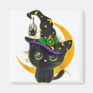 Imã Vintage Scary Halloween Black Cat Costume Bruxa Br