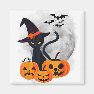 Imã Vintage Scary Halloween Costume Black Cat Witch Ha