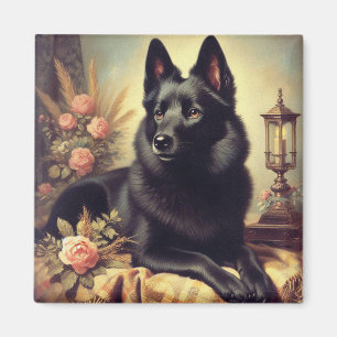Imã Vintage Schipperke Dog Painting
