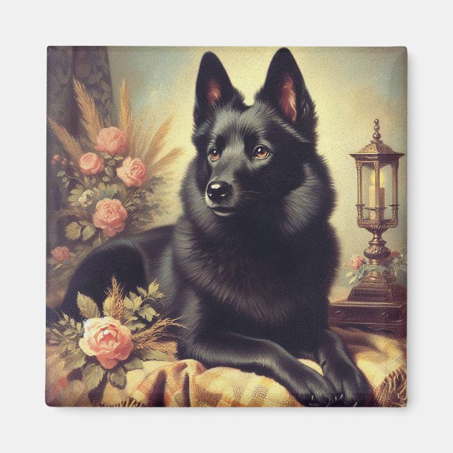 Imã Vintage Schipperke Dog Painting (Frente)