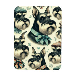 Ímã Vintage Schnauzer Ilustração Sem Costura