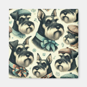 Imã Vintage Schnauzer Ilustração Sem Costura