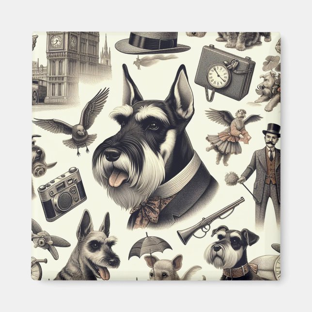 Imã Vintage Schnauzer Seamless (Frente)