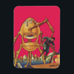 Ímã Vintage Science Ficting Alienígena Robô Captura Ho<br><div class="desc">Imagem de Vintage: aliens futuristas de ficção científica e robôs. Um clássico design de ficção científica retrógrada do futuro,  com um robô em forma de ovo segurando um homem em suas garras. Os caracteres pop num fundo rosa claro.</div>