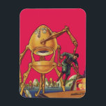 Ímã Vintage Science Ficting Alienígena Robô Captura Ho<br><div class="desc">Imagem de Vintage: aliens futuristas de ficção científica e robôs. Um clássico design de ficção científica retrógrada do futuro,  com um robô em forma de ovo segurando um homem em suas garras. Os caracteres pop num fundo rosa claro.</div>