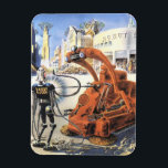 Ímã Vintage Science Ficting Futurística Guerra de Alie<br><div class="desc">Imagem de Vintage: aliens futuristas de ficção científica e robôs. Um clássico design futurista fictício fictício apresentando aliens em uma luta ou batalha em uma metrópole do futuro com prédios em ruínas ao redor deles.</div>