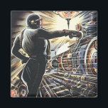 Imã Vintage Science Ficting Máquinas Físicas do Sci Fi<br><div class="desc">Imagem de ficção científica com ilustração em Vintage apresentando uma cena de fabricação futurista com máquinas de direcionar robôs funcionando.</div>