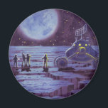 Imã Vintage Science Ficting, Sci Fi Alienígena Moon La<br><div class="desc">Imagem de ficção científica em Vintage com aliens ou astronautas pousando na lua com planeta Terra à distância.</div>