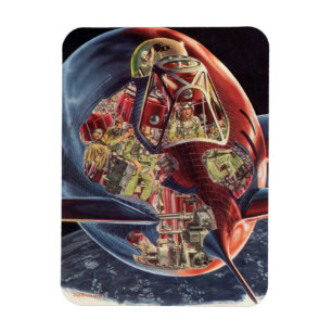 Ímã Vintage Science Fiction Astronaut Rocket Spaceship