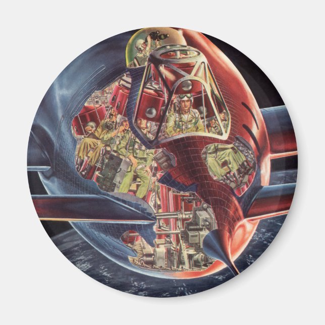 Imã Vintage Science Fiction Astronaut Rocket Spaceship (Frente)