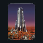 Ímã Vintage Science Fiction, Astronautas Beetle Aliens<br><div class="desc">Imagem de vintage: viagem de ficção científica futurista e imagem de foguete de transporte. Astronautas correndo até seu foguete escapando de aliens em forma de besouro em um planeta estrangeiro tentando voltar para a terra. Um clássico design de ficção científica de quadrinhos retrógrados do 50 do futuro.</div>