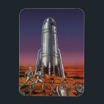 Ímã Vintage Science Fiction, Astronautas Beetle Aliens<br><div class="desc">Imagem de vintage: viagem de ficção científica futurista e imagem de foguete de transporte. Astronautas correndo até seu foguete escapando de aliens em forma de besouro em um planeta estrangeiro tentando voltar para a terra. Um clássico design de ficção científica de quadrinhos retrógrados do 50 do futuro.</div>