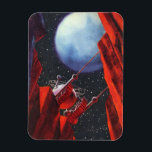 Ímã Vintage Science Fiction, Canyon Space Moon Rover<br><div class="desc">Ilustração vintage: planetas futuristas de ficção científica e imagem espacial. Uma vista de um cânion profundo olhando para cima em direção a um veículo de exploração espacial com uma lua grande e estrelas no céu noturno. Um clássico design de quadrinhos retrô de ficção científica.</div>