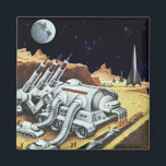 Imã Vintage Science Fiction, Estação Espacial na Lua<br><div class="desc">Ilustração vintage: planetas futuristas de ficção científica e imagem espacial. Uma estação espacial na Lua com vista ao planeta Terra no céu noturno com estrelas no futuro. Um clássico design de quadrinhos retrô de ficção científica.</div>