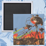Imã Vintage Science Fiction HG Wells Guerra dos Mundos<br><div class="desc">Ilustração de Vintage Science Fiction design com uma cena de batalha da Guerra dos Mundos. A Guerra dos Mundos é um romance de ficção científica de H. G. Wells primeiro publicado como uma série de revistas e depois como livro em 1898.</div>