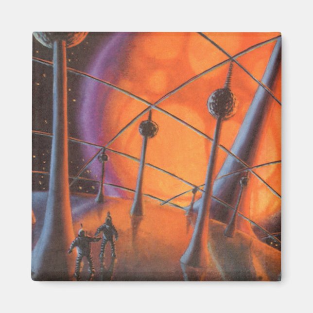 Imã Vintage Science Fiction, Orange Sun e Aliens (Frente)