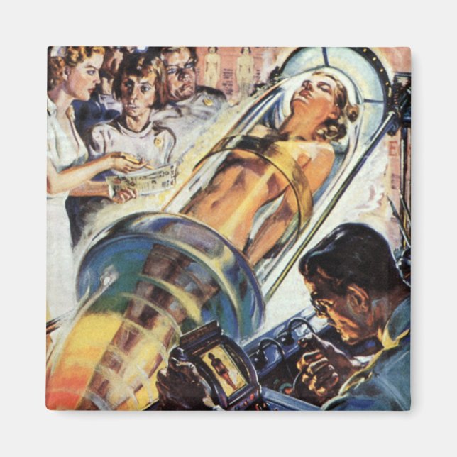 Imã Vintage Science Fiction, Woman Lab Experiment (Frente)