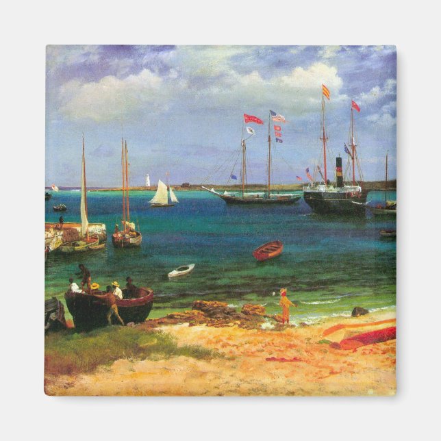 Imã Vintage Seascape, Nassau Harbour, por Bierstadt (Frente)