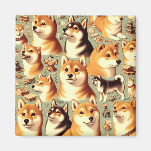 Imã Vintage Shiba Inu - Padrão sem costura