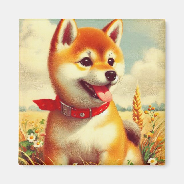 Imã Vintage Shiba Inu Pintura (Frente)