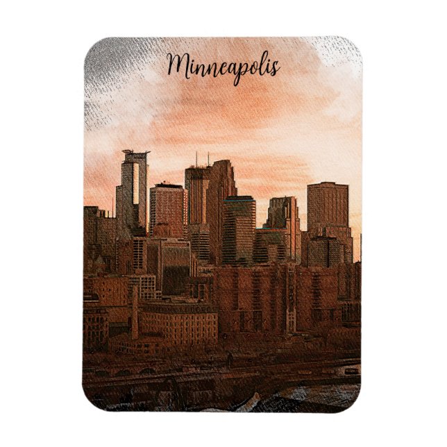 Ímã Vintage Skyline Minneapolis Minnesota (Vertical)