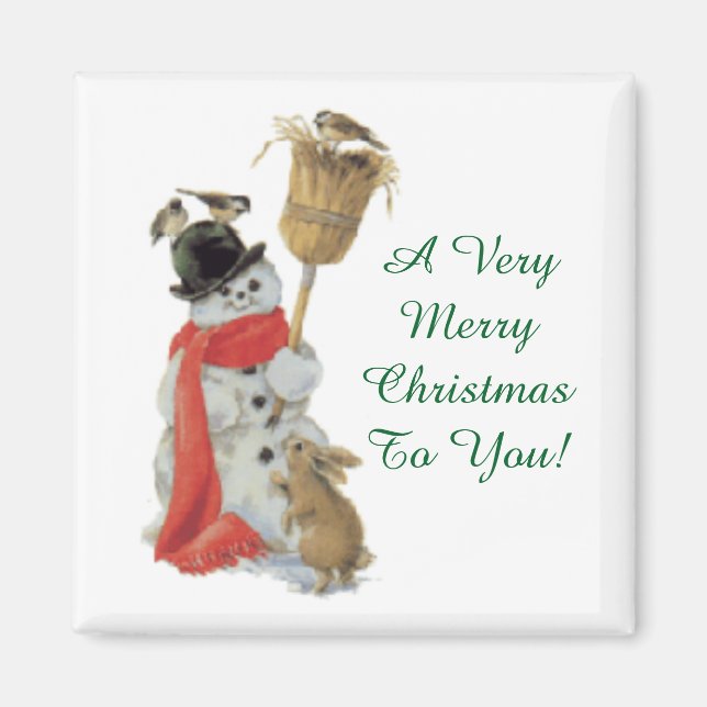 Imã Vintage Snowman Com Amigos (Frente)