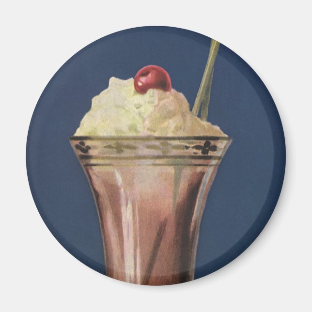 Imã Vintage Sorvete Shake, Whipped Cream & Cherry (Frente)