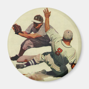 Imã Vintage Sports Baseball, jogador deslizando para c