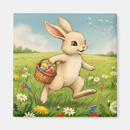 Imã Vintage Spring Meadow Easter Bunny 
