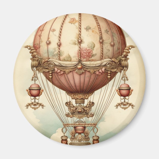 Imã Vintage Steampunk Pink Air Balloon (Frente)