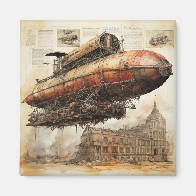 Imã Vintage Steampunk Zeppelin (3) (Frente)