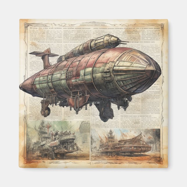 Imã Vintage Steampunk Zeppelin (6) (Frente)